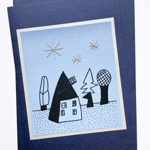 Weihnachtskarte Haus mit Sternen